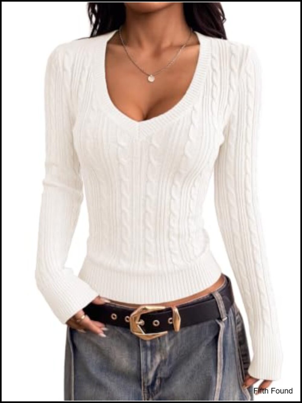 Cable Knit V Neck Long Sleeve Sweater Pullover Slim Fit